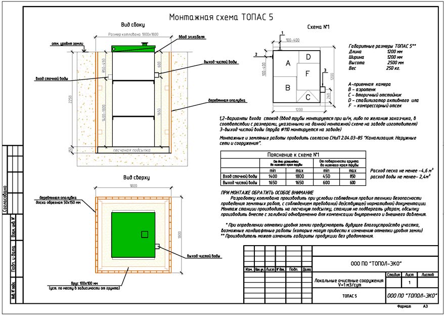септик топас схема монтажа